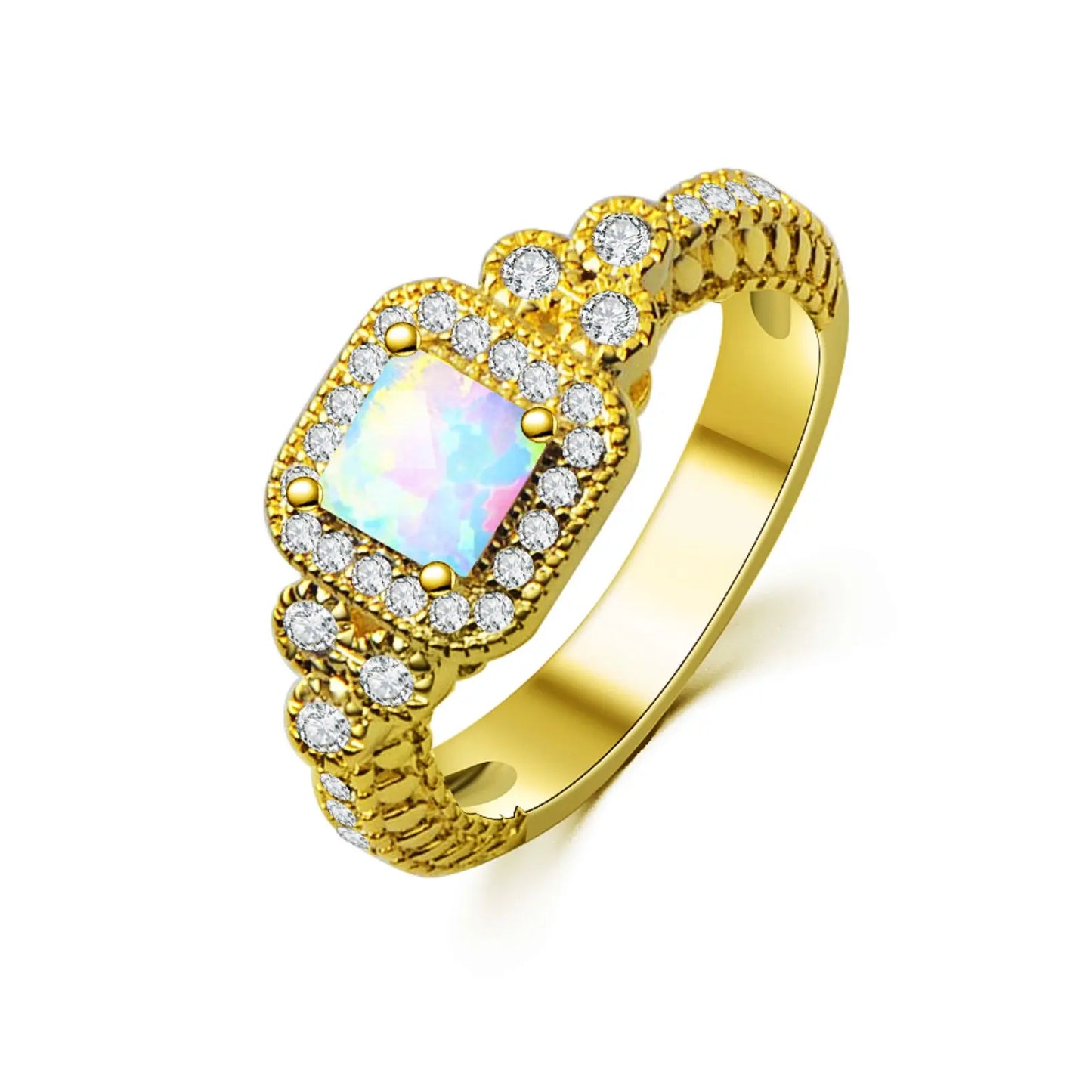 Opal Striped Ring | | Vibrant Rainbow Gem Inlay Fashion Jewelry for Men Women