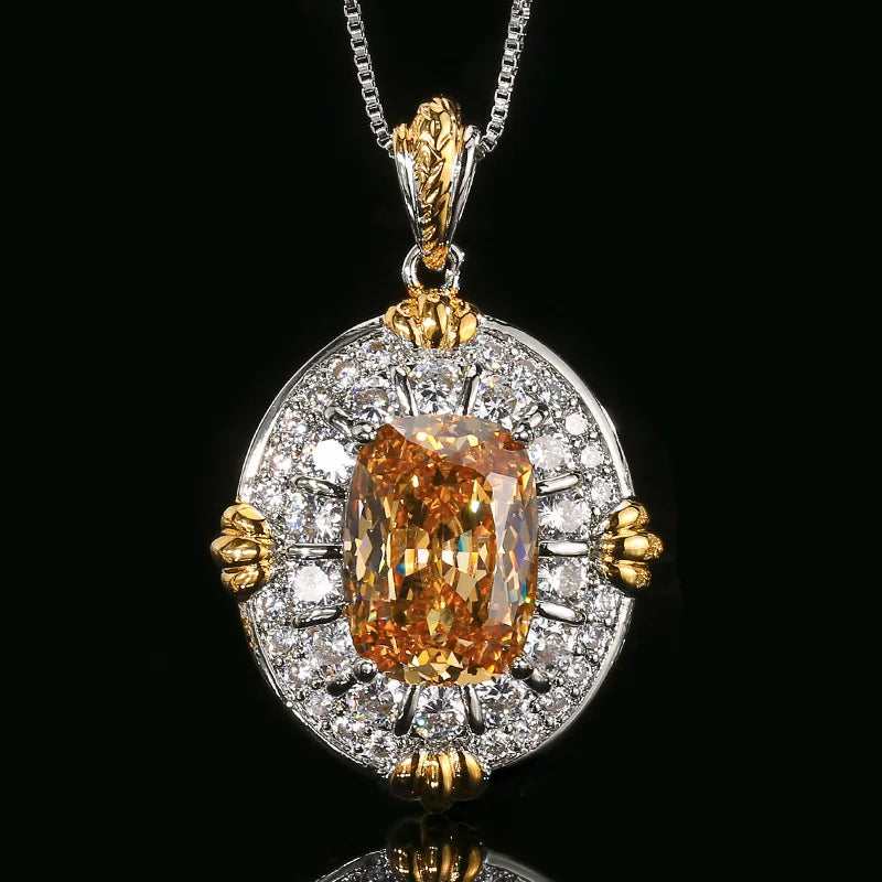 REDheart Fashion Gold Champagne Flower Zircon Open Ring Set Rhodium/Gold/18K Gold Plated Two-Color Necklace Pendant