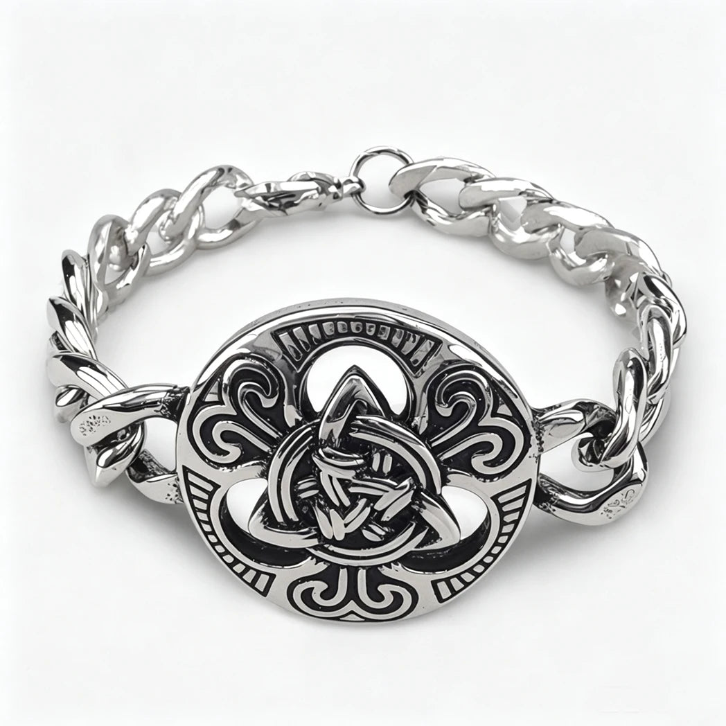 Vintage Men's Stainless Steel Bracelet Gothic Skull Celtic Knot Cross Cuban Chain Woven Braid Street Style Jewelry Gift