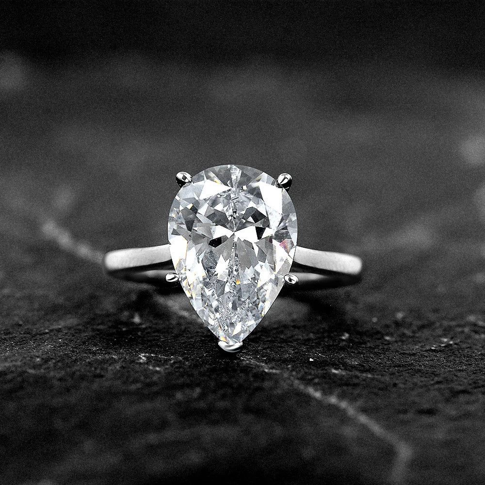 MuShan Jewelry Factory New 4.5ct High Carbon Diamond Ring in 925 Silver From Europe and America Pink Teardrop Shaped 10*14