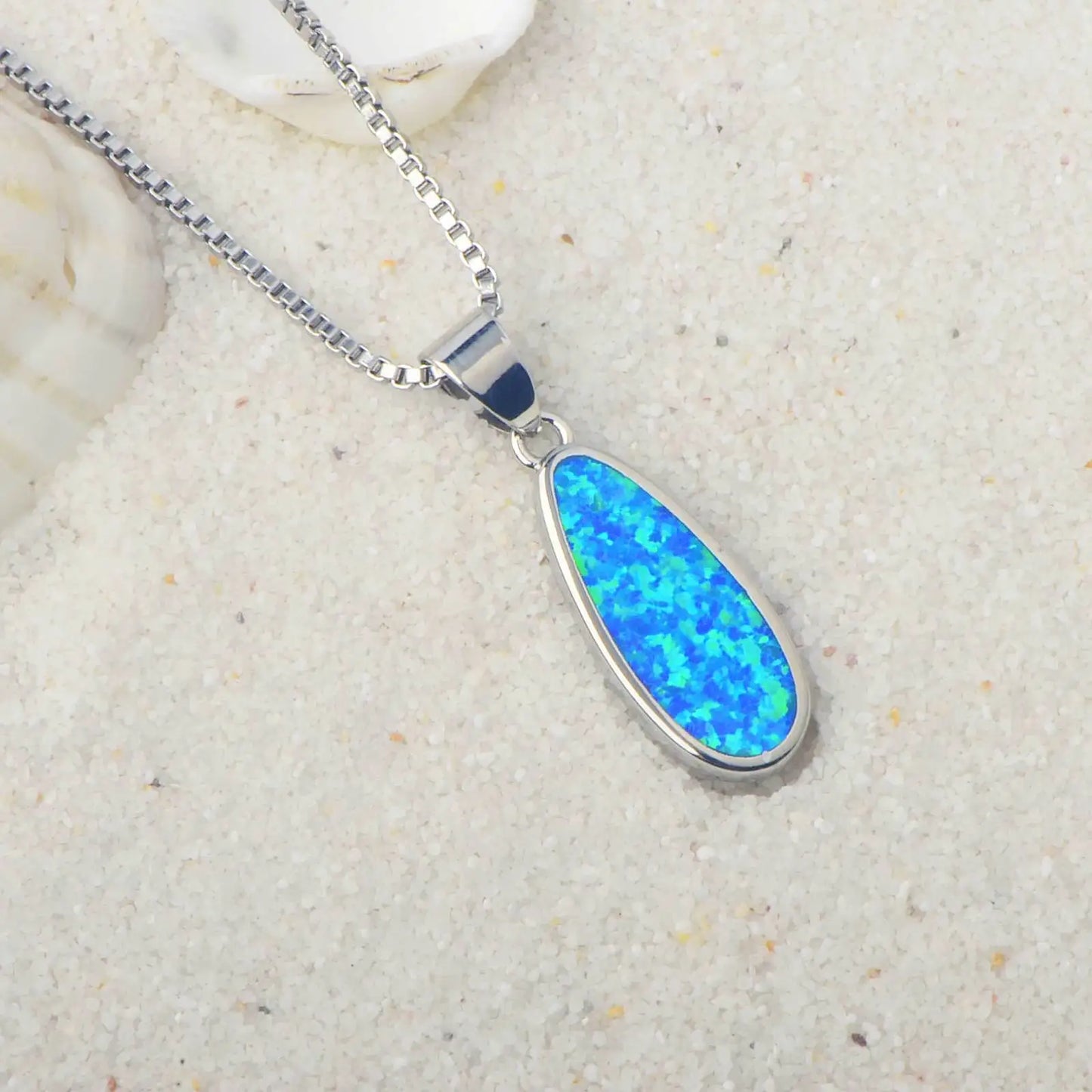 Tiktok Ins Hot Trend Blue Copper Opal Water Drop Necklace-Dainty Silver Plated Chains Pendant Jewelry for Women's Anniversary