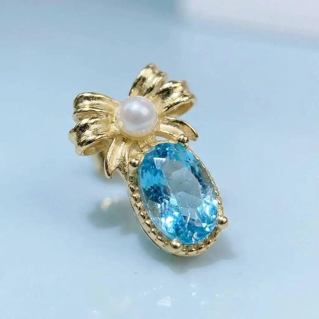 Gioiellieri Natural Swiss Blue Topaz Stud Earrings with S925 Sterling Silver Setting Elegant Romantic Fine Gemstone Jewelry Anniversary Gift