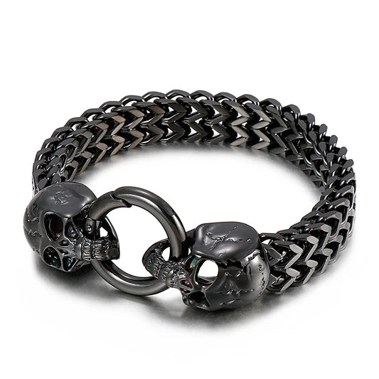 KALEN Punk Fine Jewelry Fashion Bracelets Stainless Steel Skull Charm Herringbone Links Bracelet