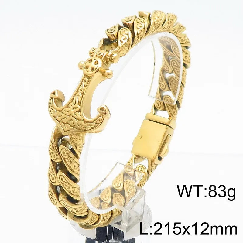 KALEN Gothic Fine Jewelry Fashion Bracelets Men Stainless Steel Anchor Charm Cuban Links Bracelet Bangle