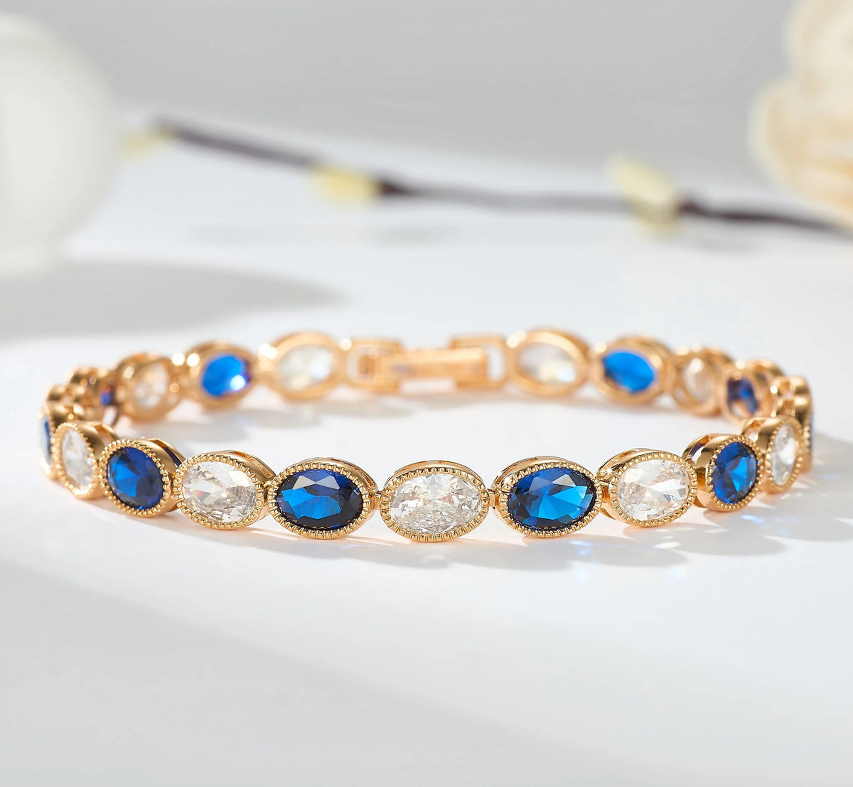 Romantic 14K Gold Plated Women's Tennis Bracelet Elegant Oval Shaped Zirconia Copper Chains Fashion Bracelets Bangles Jewelry