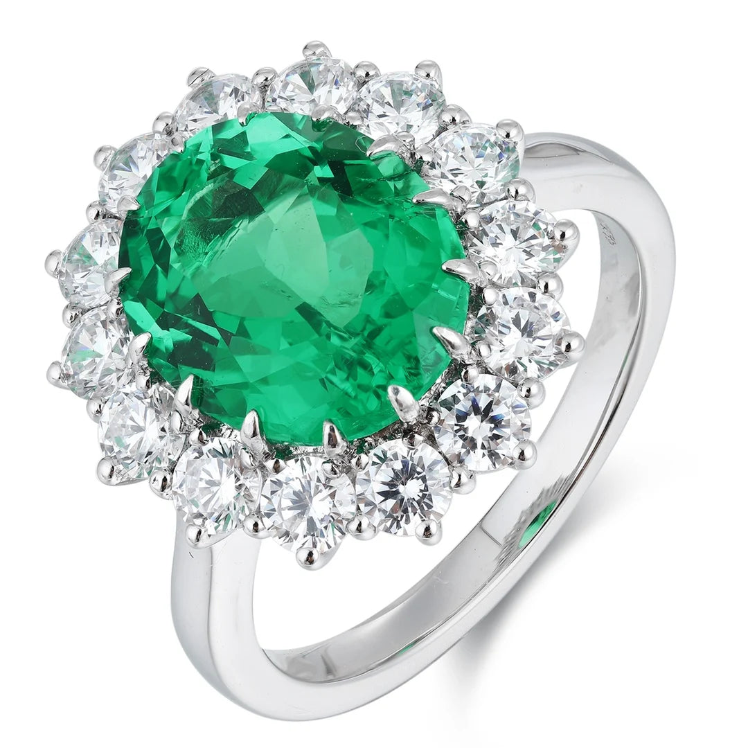 Gemfiori Vintage 925 Sterling Silver Emerald Ring Oval Cut Green Gem Anniversary Eternity Engagement Wedding Ring for Women