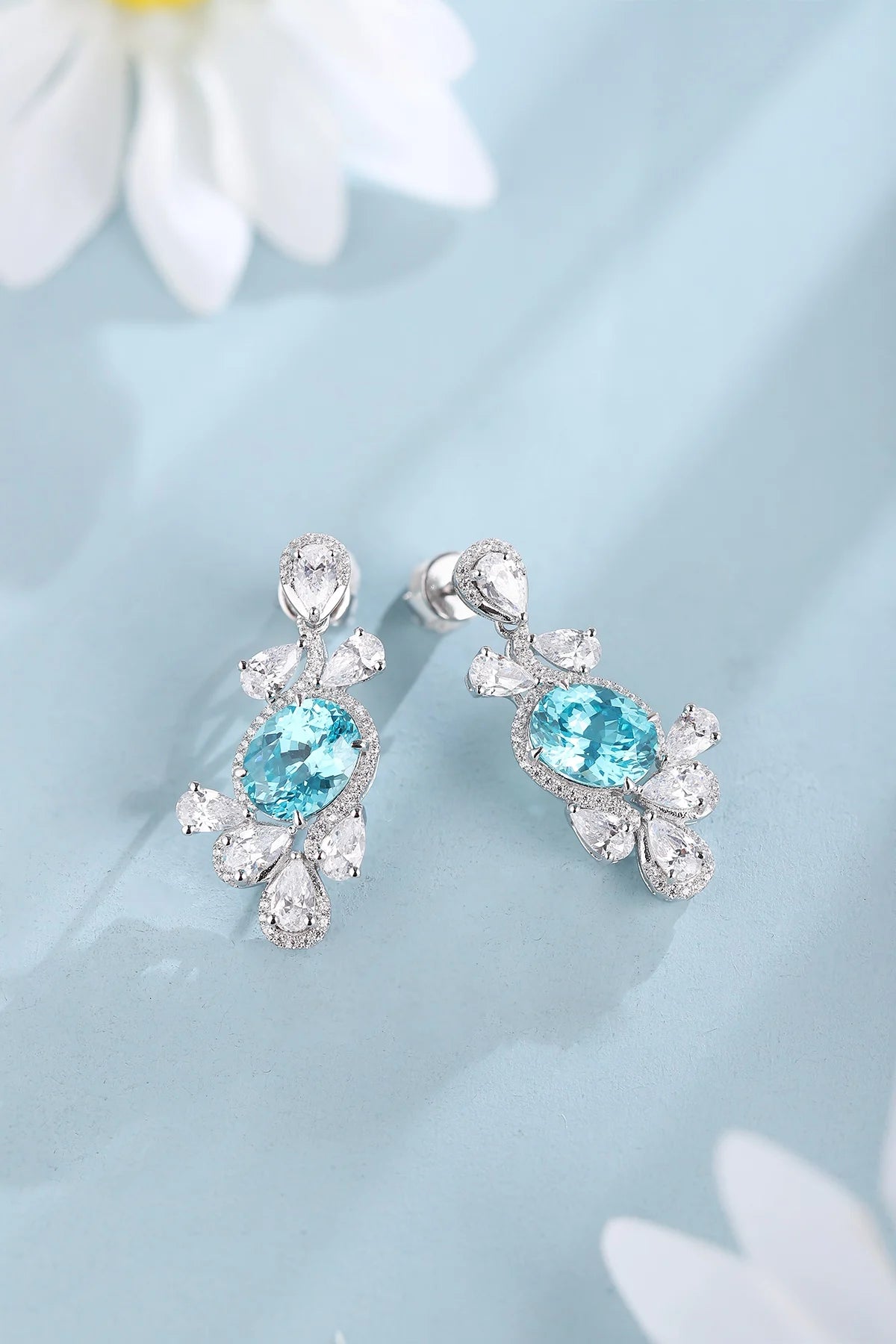 Gemfiori Vintage 925 Sterling Silver Drop Earrings Rhodium Emerald Cut Lab Grown Gemstones Women's Ready Ship Wedding Gift Claw Setting