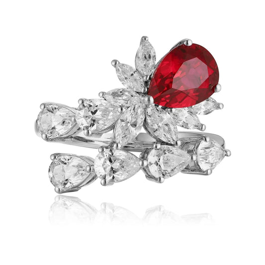 Gemfiori Jewelry Trendy High Quality S925 Silver Cultivated Ruby Ring Unisex Engagement Ring for Wedding Party or Gift