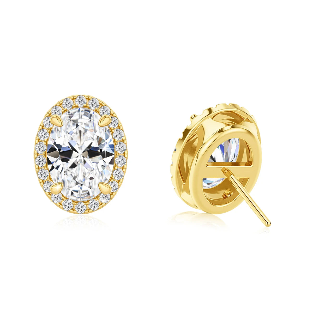 Gioiellieri Luxury Style Jewelry Engagement Wedding Gift Hollow 14K Gold Classic Halo 1 Carat Oval Moissanite Woman Stud Earrings