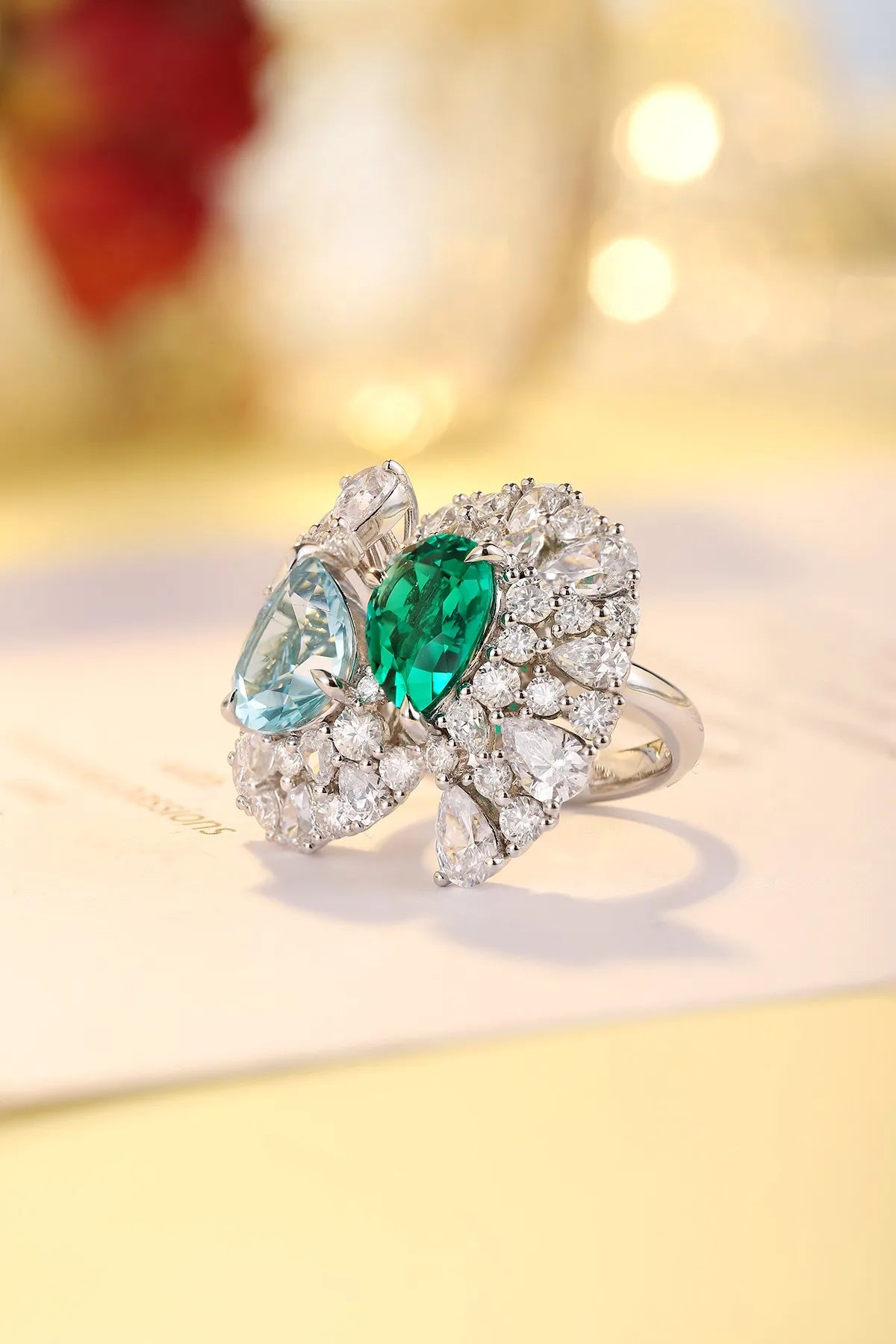 Gemfiori Jewelry Trendy High Quality S925 Silver Cultivated Emerald Sapphire Ring Unisex Engagement Ring for Wedding Party or Gift