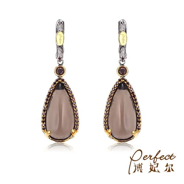 Saudi Smoky Quartz 925 Sterling Silver Jewelry Dangle Earrings for Girl Party