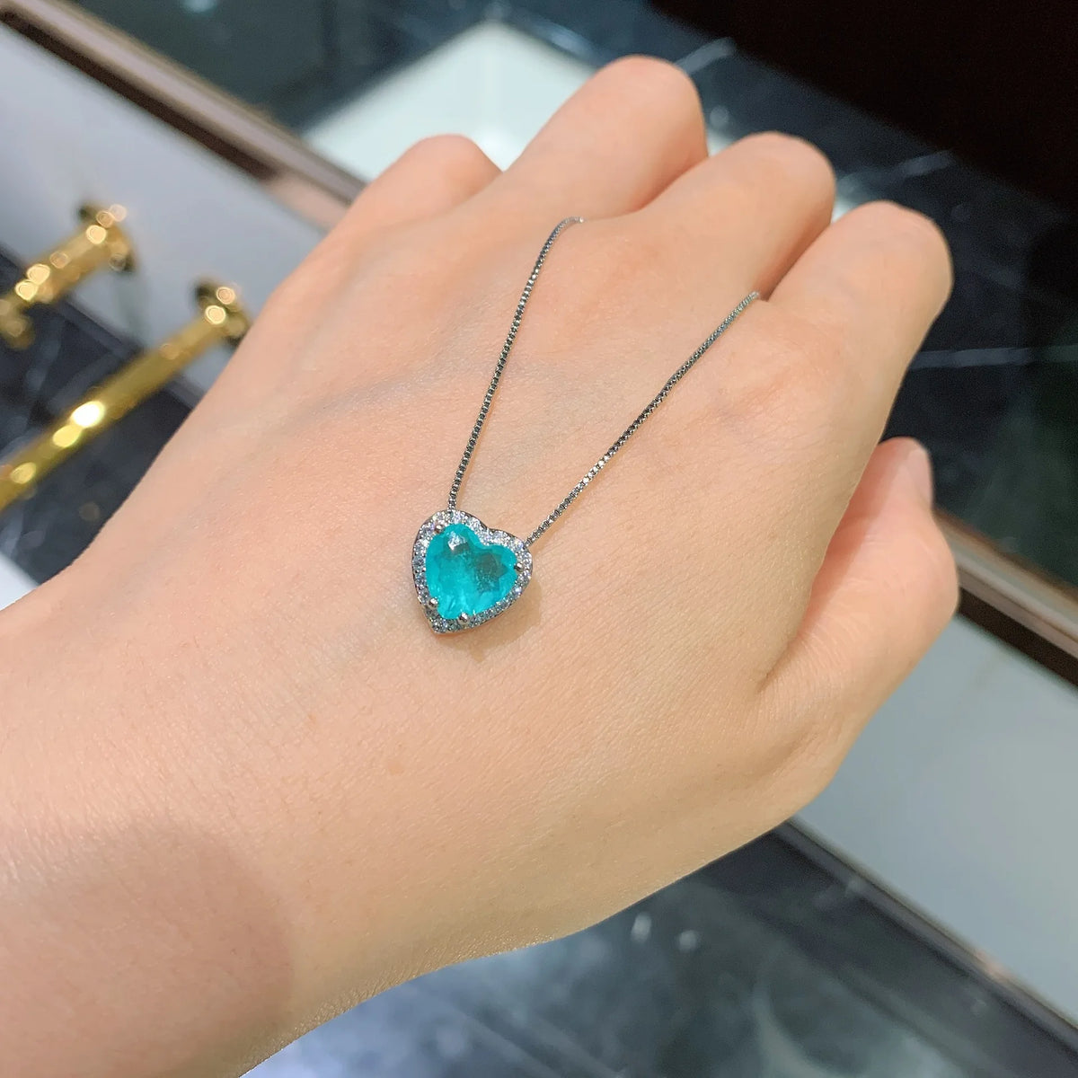 Gemfiori New Style Fashionable Zircon Heart Shaped Blue Zircon Pendant Exquisite Luxury Set