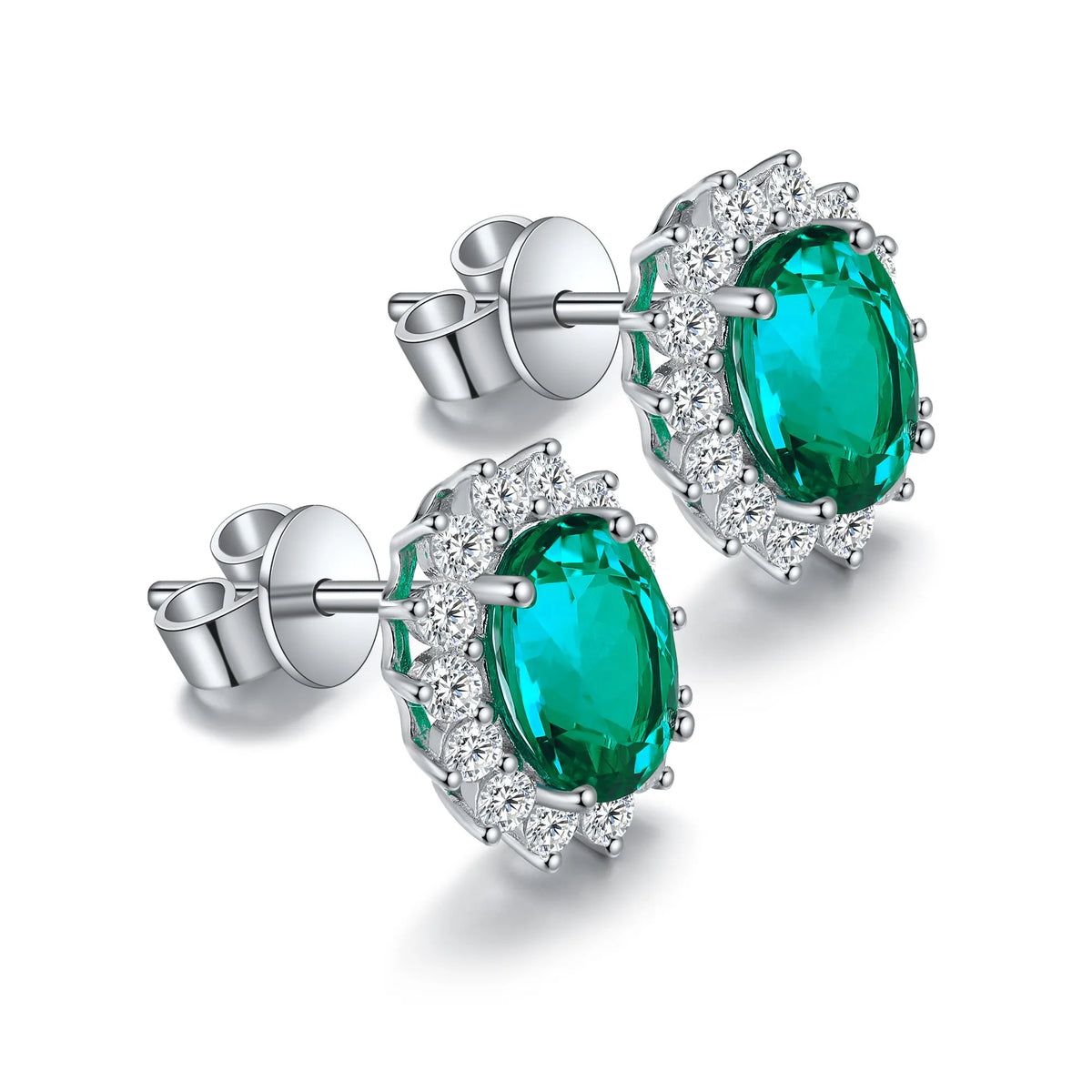 Gemfiori Anster High Quality Lab Grown Emerald S925 Silver Earring Stud Dainty Gemstone Stud Earrings for Women Daily Wear Gift