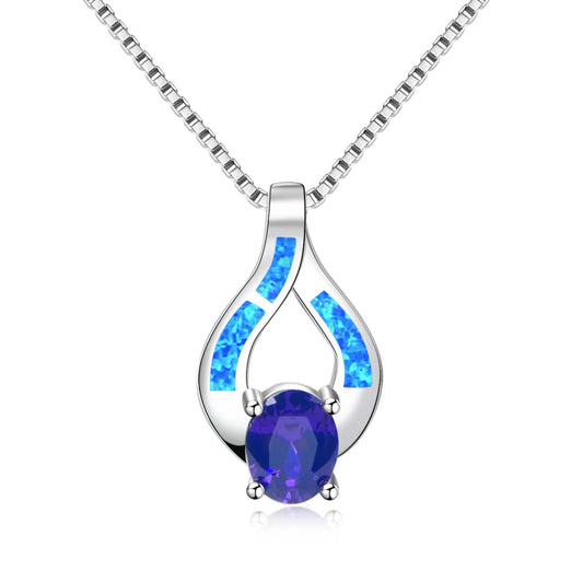 Tiktok Ins Viral Blue Opal Heart Necklace | Copper Silver Plated Nightingale Pendant Bohemian Jewelry Wholesale