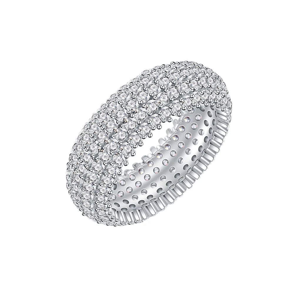 MuShan Jewelry Factory Five Rows Full Diamond Micro Inlaid Curved Zircon Ring with Ins Style Luxury 925 Silver Ring