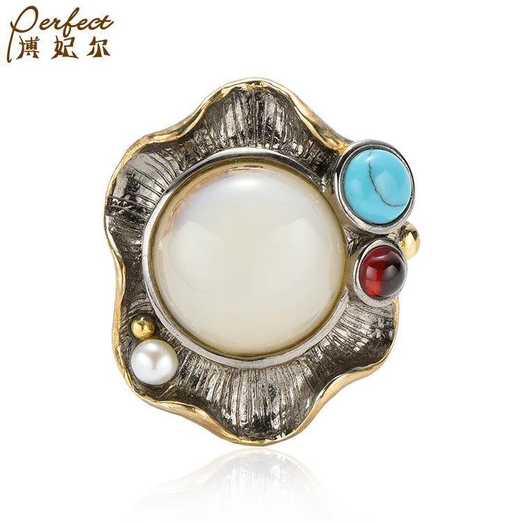 New Trendy Retro Temperament Fancy Sterling Silver Fashion Marine Chalcedony Jewelry Rings