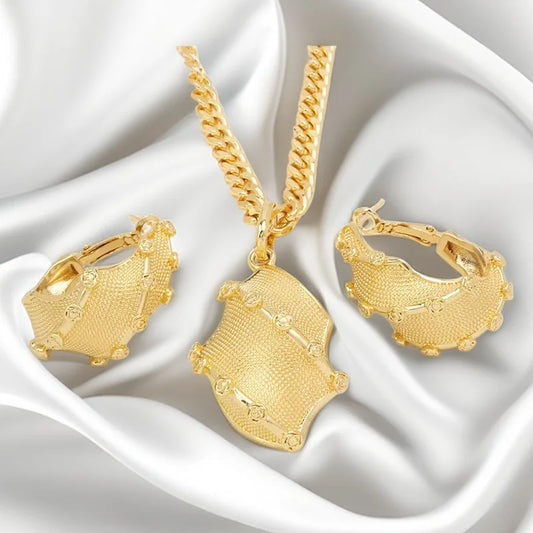 Dubai 18k Gold Plated Women Jewelry Sets Hoop Earrings Necklace Bridal Jewellery Wedding Party