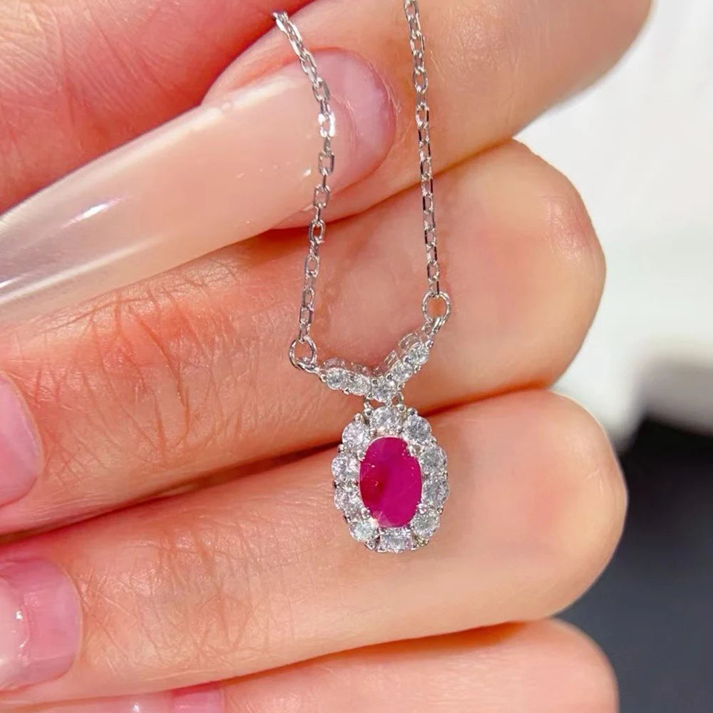 Gioiellieri Natural Ruby Bar Pendant 925 Sterling Silver July Birthstone Necklace Earth Mined Minimalist Modern Gemstone Jewelry