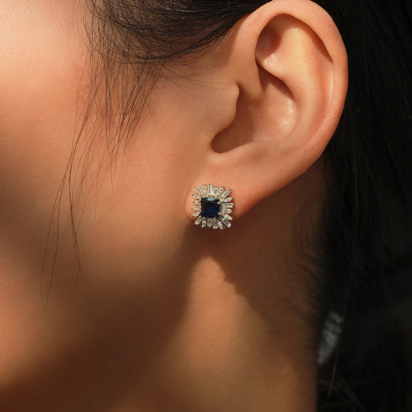 Alimay S925 Sterling Silver Retro square Full Diamond Earrings Geometric Personality Light Luxury Versatile Ear Accessories