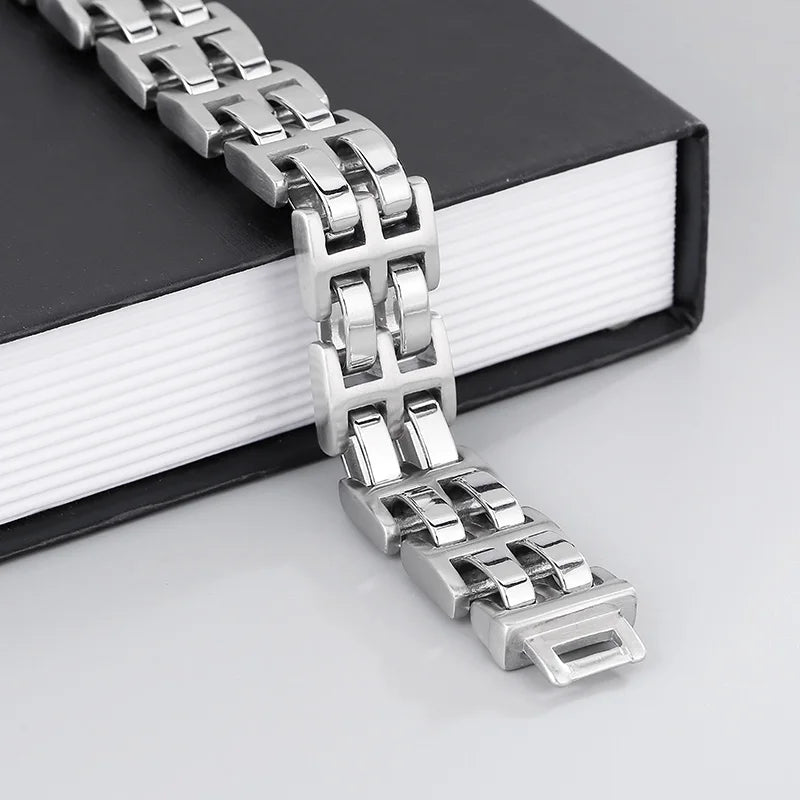 KALEN 230mm Casual Polished Stainless Steel Watchband Links Bracelet for Man