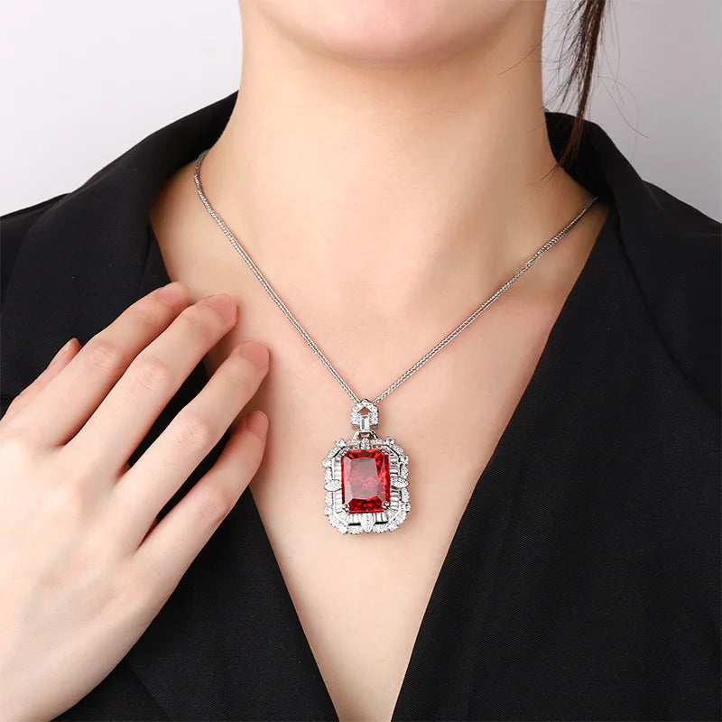 Gemfiori New European and American square Colored Zircon Pendant Necklace Accessories with Micro Inlaid Zircon Trendy Pendant