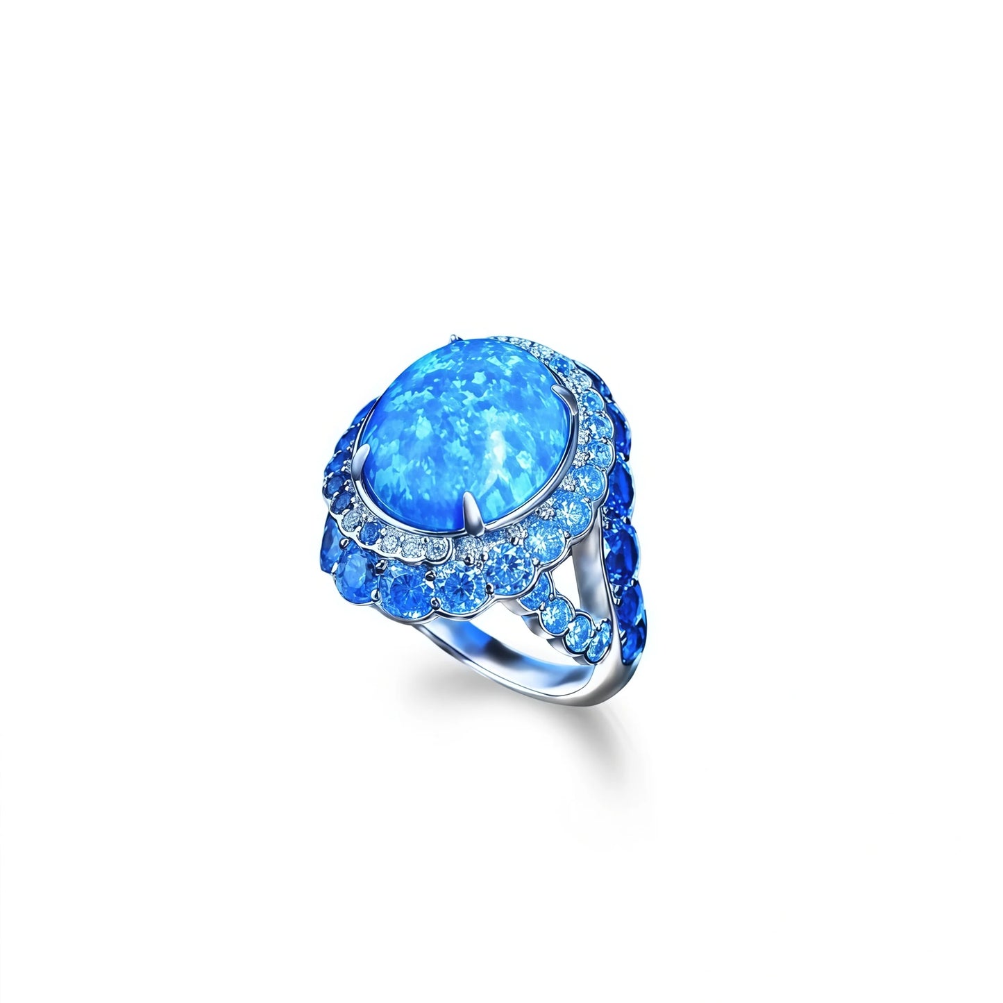 MUSHAN Jewelry Factory 925 Sterling Silver Rings Luxury Blue Opal Egg with Blue High Carbon Diamond Ring Anniversary Jewelry