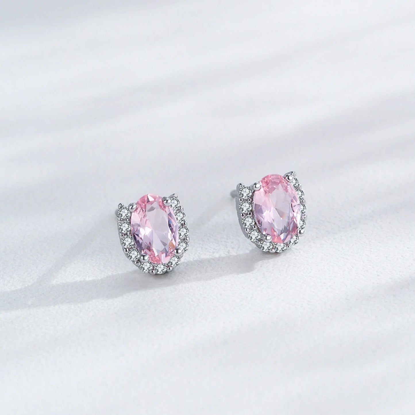 New 925 Sterling Silver Pink Collarbone Chain Earrings Fashion Sweet Fresh Jewelry Set Gift Set