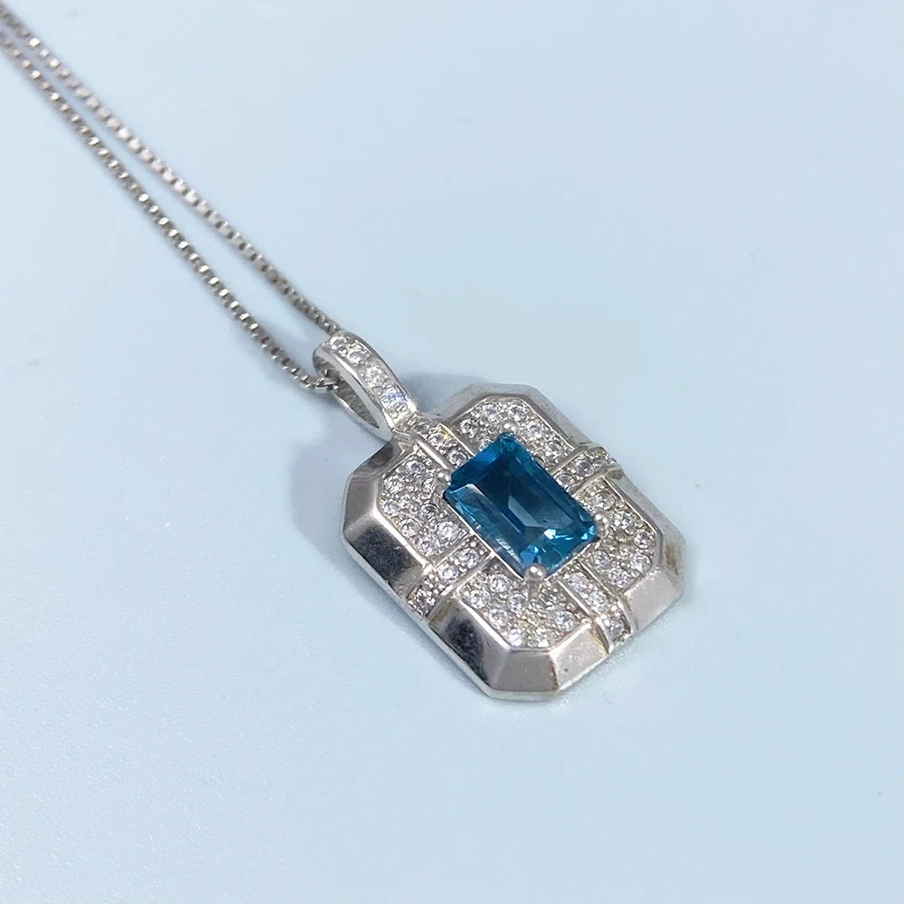 Gioiellieri London Blue Topaz Necklace with Natural Gemstone for Women S925 Sterling Silver Fine Jewelry Healing Crystal Pendant Charm Gift