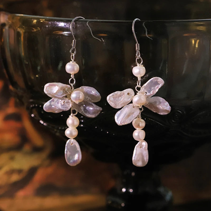 Natural Freshwater Pearl Baroque Dragonfly Earrings Handmade Creative Design High-Quality Earrings Gift for Wife Banquet GE1794