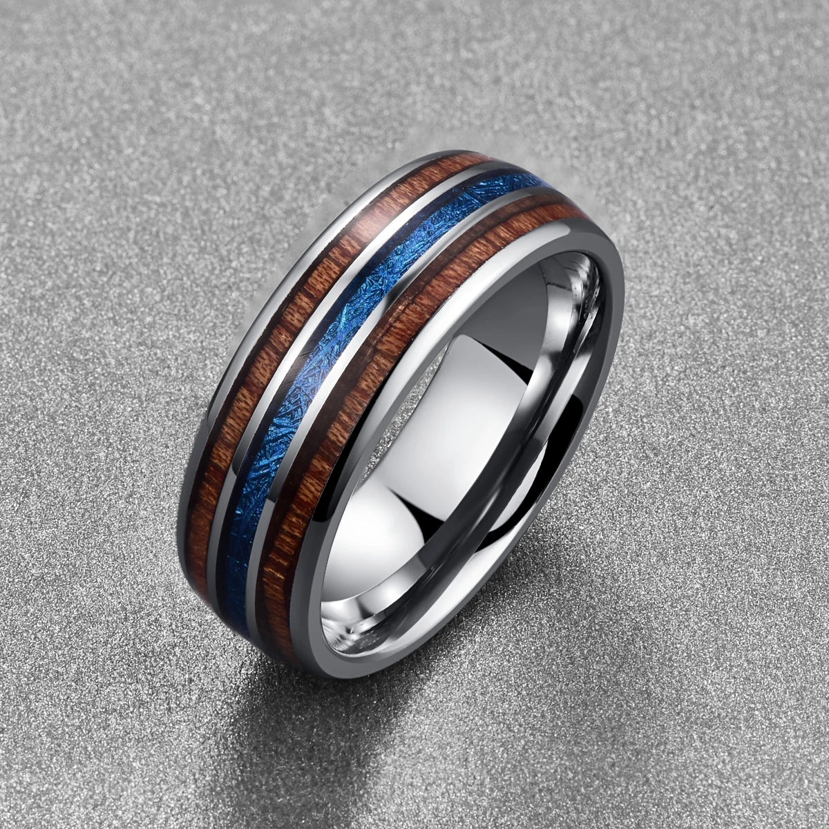 Wholesale 8mm Width Natural Color Polish Inlaid Wood fibre Men's Women's Unisex Tungsten Ring Jewelry