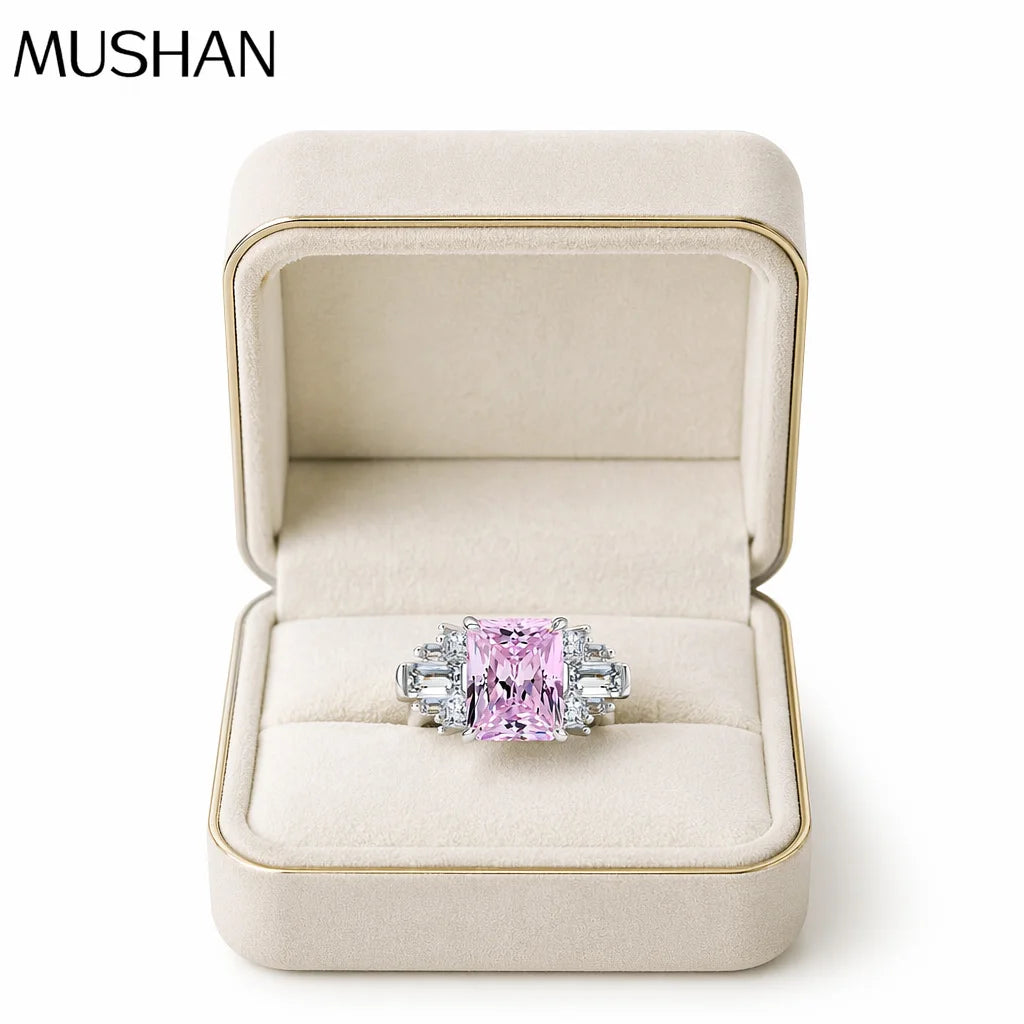 MuShan Jewelry Factory New 925 Sterling Silver Rings Bands 8 * 10 Ice Flower Cut High Carbon Diamond Square Large Ring Jewelry