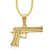 BiG-BOSS Trendy Necklace Stainless Steel 18k Gold Plated Rose Gun Pendant Rope Chain Men Hiphops Hand Gun Pendant Maxi Necklace