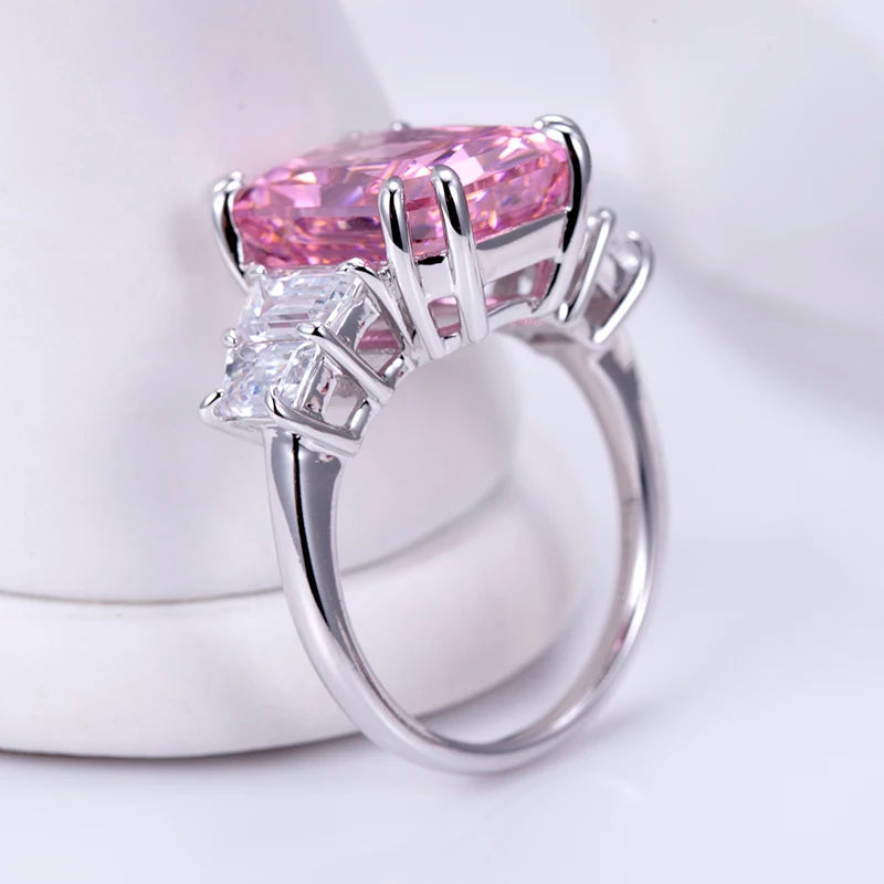 Messi Jewelry MSR-959 High Carbon Cubic Zircon Pink Diamond Ring Jewelry S925 Radiant Cut  Engagement Wedding Ring