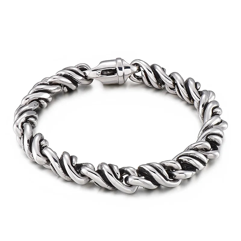 KALEN Vintage Stainless Steel Fashion Jewelry Bracelets Twisted Strand Links Bracelet for Men