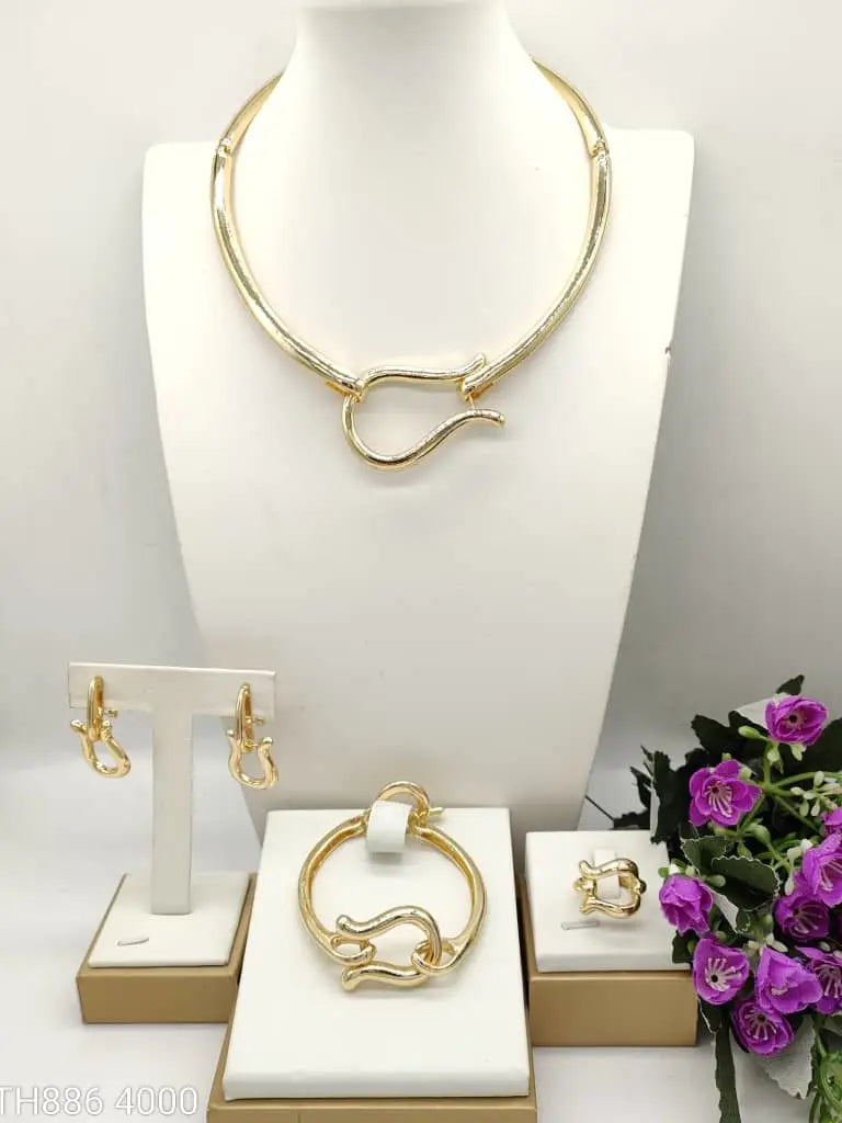 Zhuerrui Modern Abstract Gold Plated 4Pcs Jewelry Set for Women Dubai African Naija Choker Wedding Party Accessories Gift HB001