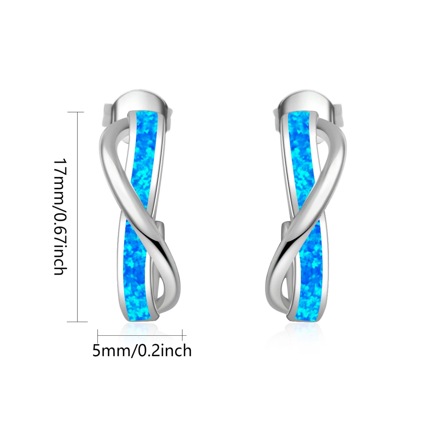 Eternal Twist Opal Huggie Earrings - Blue Fire Opal Inlaid Infinity Design | Minimalist Meaningful Jewelry Bulk Gifts
