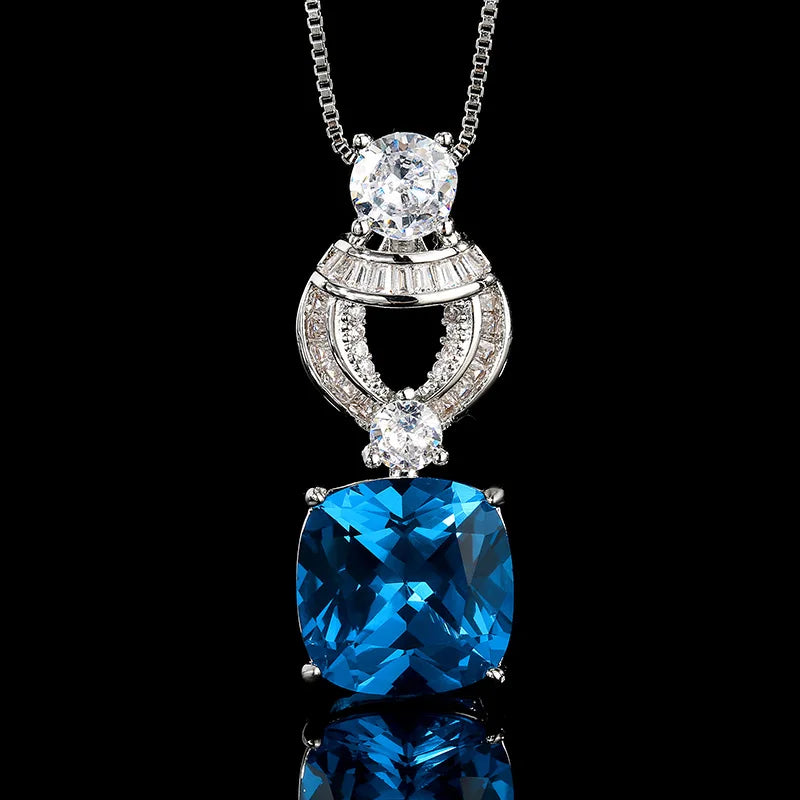 Fashion Elegant Eco-friendly Copper 12*12mm Blue Zircon Brass Pendant Earrings Set Jewellery Sets for Women High Quality