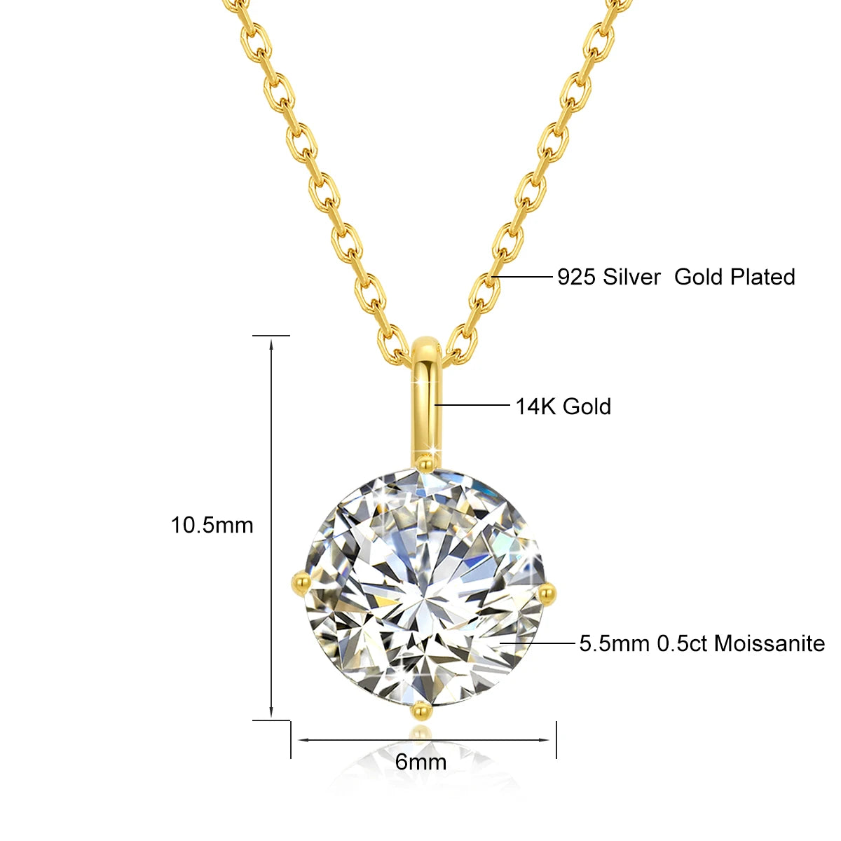 Gioiellieri Fine Jewelry Supplier Woman Wedding New Year Gift 1ct 2ct 3ct Moissanite Hard Hollow 14K Gold Classic 4 Prong Pendant