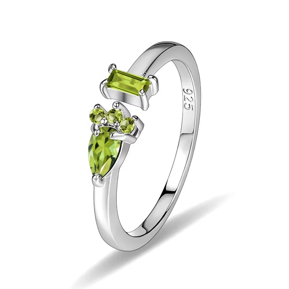 ArtistA Abiding Custom Green Natural Gemstone Ring Collection 925 Silver Natural Peridot Rings with Regular Open 2 Tone Design