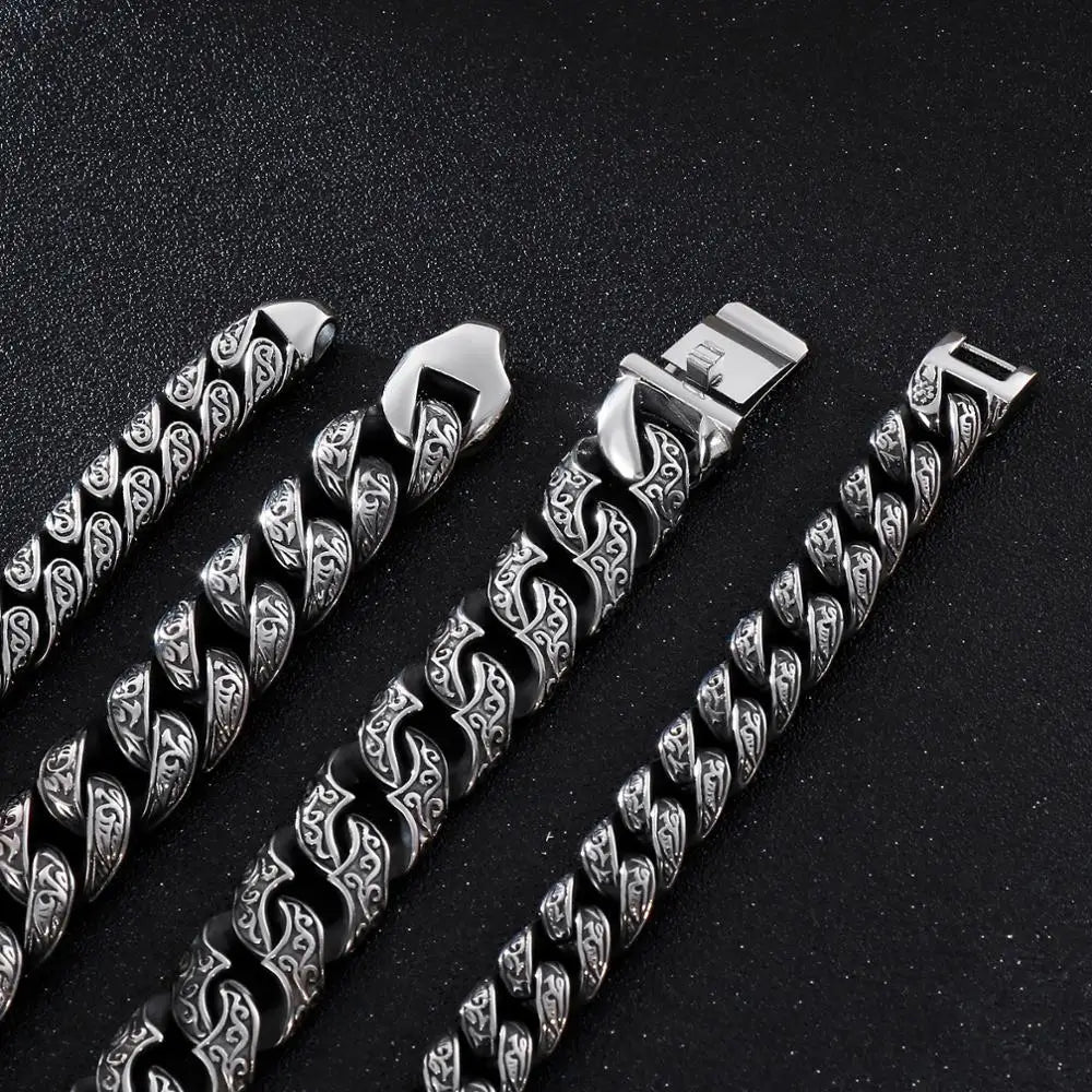 VIKING Mens Gothic Punk Curb Link Chain Bracelet – Silver Stainless Steel