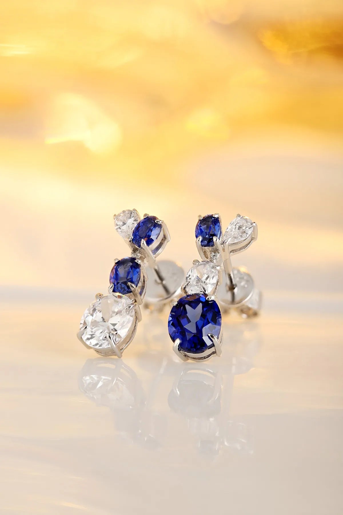 Gemfiori Anster High Quality S925 Lab Grown Sapphire Earring Stud Dainty Gemstone Stud Earrings for Women Daily Wear Gift