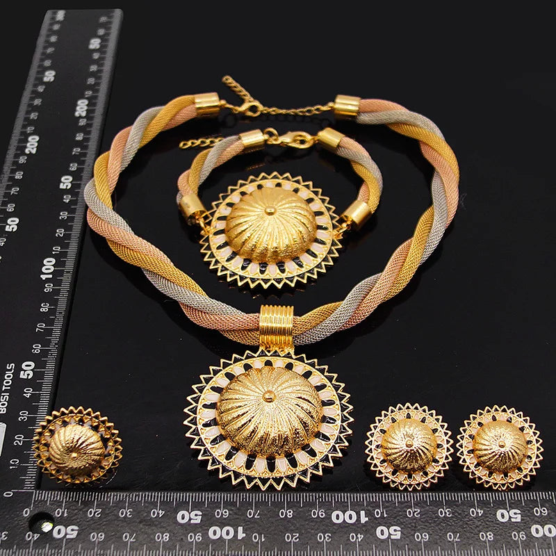 Zhuerrui New Design 24k Italian Gold Plated Women Jewelry Set Fashion Necklace African Big Jewelry SetsHC20070414