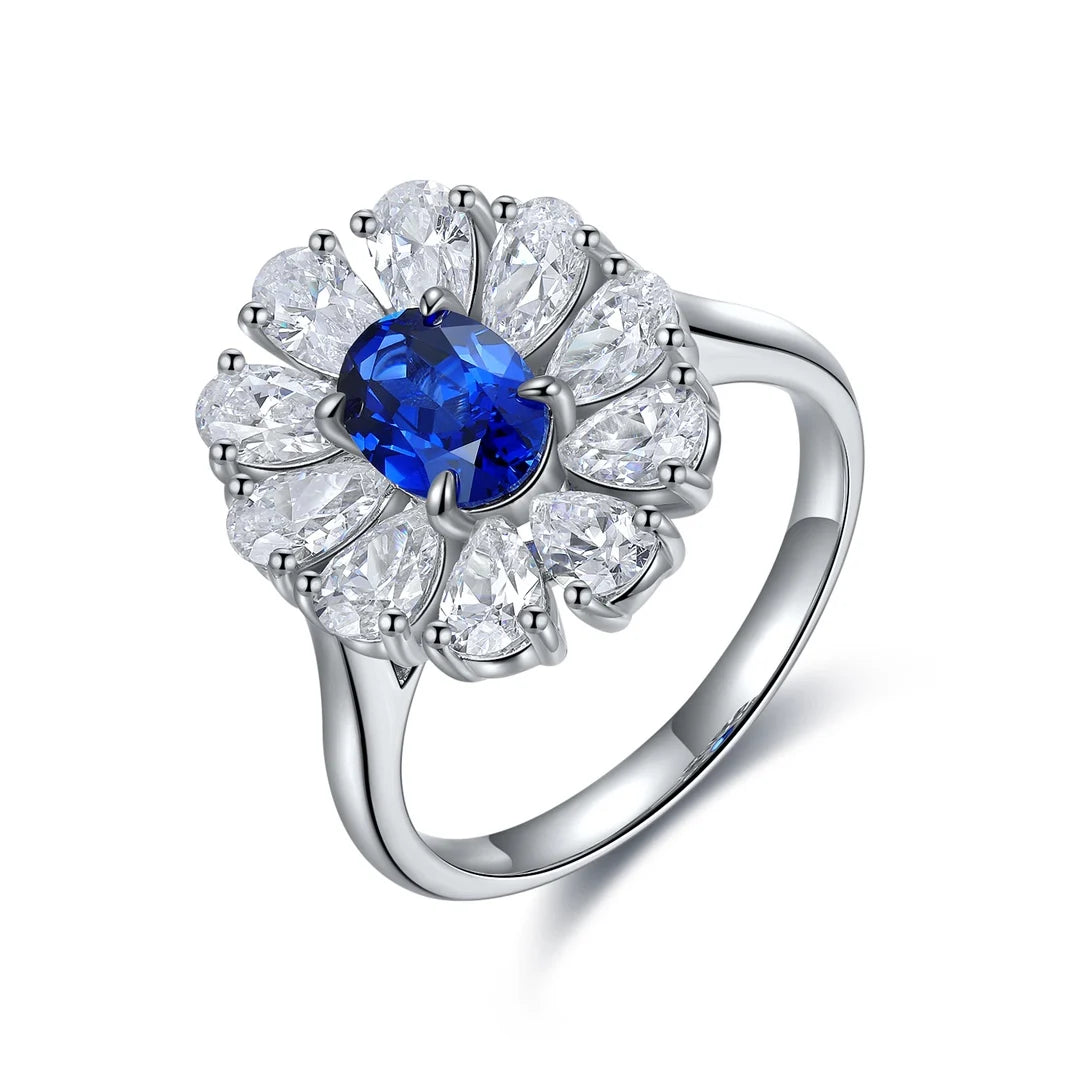 Gemfiori Jewelry Trendy High Quality S925 Silver Cultivated Sapphire Ring Unisex Engagement Ring for Wedding Party or Gift