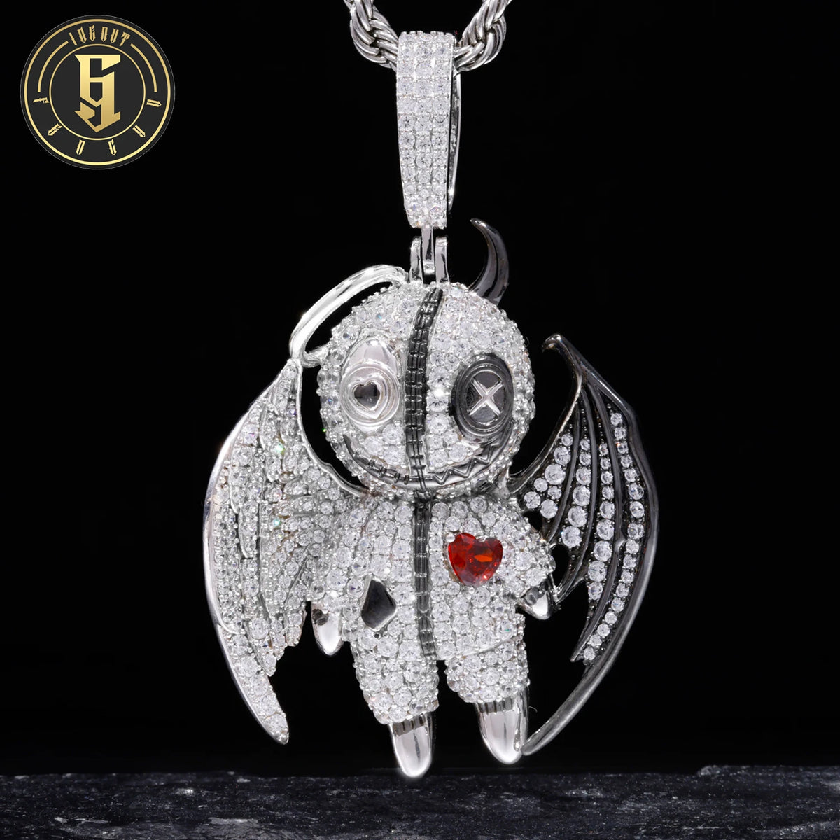 Punk Style Hip Hop Jewelry Gold Plated Brass AAAAA CZ Diamond Iced Out Kindness and Evil Demon Pendant Fashion Mens Necklace
