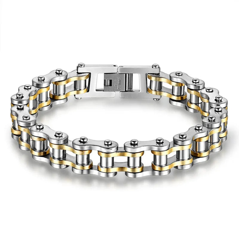 REBEL Punk Stainless Steel Motorcycle Bike Chain Bracelet for Men