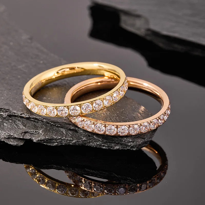 Colorful Classic Eternity Bands 3mm Titanium Silver Plated for Women Factory Price Stylish Cubic Zircon Wedding Rings Waterproof