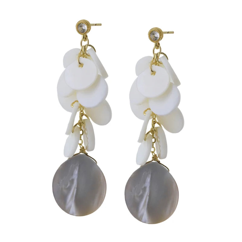 Round Natural Freshwater Shell Tassel Earrings Luxurious Vintage Handmade Earrings Beach Holiday Accessories for Women GE1753