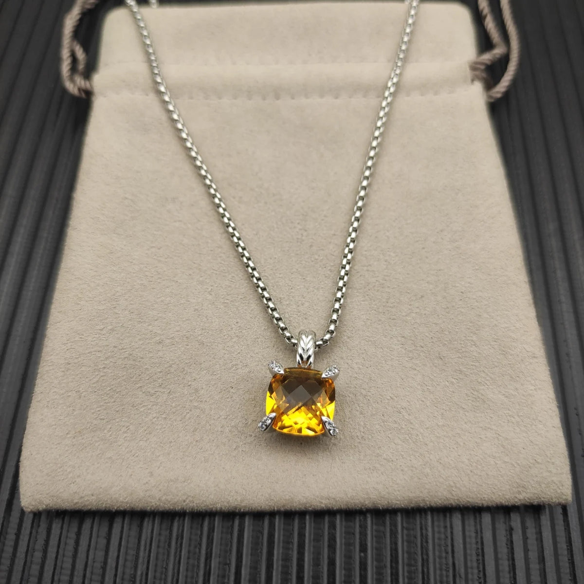 REDheart DY High-Quality Silver-Plated 11mm Four-Prong Diamond Necklace. Gold-Plated Colored Gemstone Necklace. Jewelry.