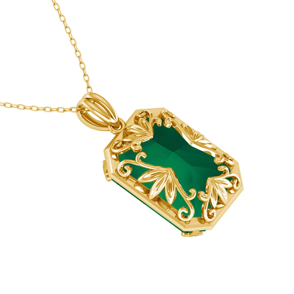 REDheart Classic British Court Jewelry Cocktail Party 925 Sterling Silver Plated 18K Gold Emerald Sapphire Pendant Necklace