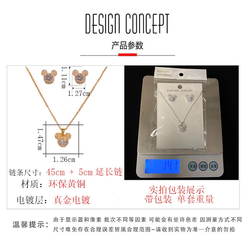 Hot Selling Fashion Unique Necklace and Earrings Set with Zircon Classic Real Gold Plated Jewelry Set for Women